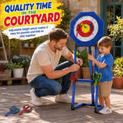 Plustopoy Axe Throwing Game Set, 3-in-1 Outdoor Target with 3 Plastic Axes, 3 Star Darts, Adjustable Stand up to 53 in, Portable, Blue