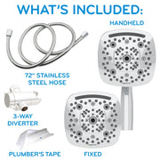 Oxygenics Arc Chrome Combo Shower Head, Dual Spray Faces, 80 High-Pressure Settings, 72-Inch Stainless Steel Hose, Chrome Finish, 77388