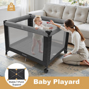 Vomeast Baby Playard Portable Foldable 2-in-1 Bassinet and Play Yard with Toy Bar, Grey