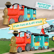 Sunny Days Entertainment Honey Bee Acres Thistlestop Electric Train Station Set, Motorized Train with Realistic Lights and Sounds, Poseable Cow Figure, 19 Pieces