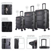 DUKAP DKZONSML-BLK Zonix 3-Piece Hardside Luggage Set | Lightweight, Durable, Expandable Suitcase with Spinner Wheels | Black