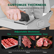 MULISOFT Electric Meat Slicer with Dual 7-Inch Removable Stainless Steel Blades, Adjustable Thickness up to 0.6 in, Child Lock Protection, Aluminum Housing, Silver