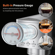 NICWIN Espresso Machine Coffee Maker, 15 Bar Pressure, Milk Frother, Hot Water Function, 47 Oz Removable Water Tank, Brew Pressure Gauge, Stainless Steel Matte Finish, CM-5432D