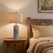 Oneach Farmhouse Table Lamp Set of 2, 25.5 in, Resin Base, Beige Linen Drum Shade, Rotary Switch, E26 Bulb Compatible, AMZ-T1136WA