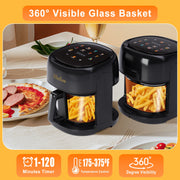 Bluebow 5 Quart Air Fryer with 360 Degree Viewing Glass Pot, 8-in-1 Digital Touchscreen, Nonstick & Dishwasher Safe Basket
