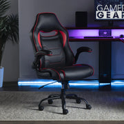 Gamer Gear 52648-BLKRED Sentry Gaming Chair with Flip-Up Armrest and Adjustable Height and Tilt, Black and Red
