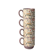 Better Homes & Gardens Edith Vine Stoneware Coffee Mug Set, Vintage Floral Design, 14 oz, 5-Piece with Metal Storage Rack