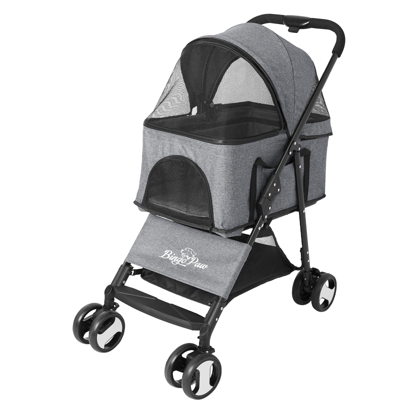 Bingopaw Foldable Pet Stroller 4 Wheel for Puppy and Cats, Gray, with ...