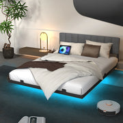 Behost Metal Platform Bed with Smart LED Lights and Charging Station, Grey, Queen