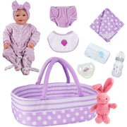 Babeside Lifelike Reborn Baby Doll, 17 Inch, Soft Vinyl and Cloth Body, Realistic Newborn Girl with Bassinet and Feeding Kit