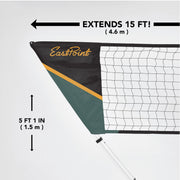 EastPoint Sports Easy Setup Badminton Set, Portable Alloy Steel Net and Rackets, Official Size 5 ft 1 in H x 15 ft L, Black/Grey