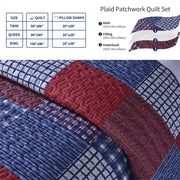 Jessy Home Plaid Patchwork Quilt, Reversible, Red and Blue, Queen Size