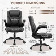 Coolhut Leather Office Chair, Big and Tall 400lb Capacity, Wide Seat, Ergonomic High Back Executive Desk Chair, Adjustable Height and Flip-Up Armrests, Dark Gray