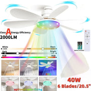 DNXNIAIFY Ceiling Fan with Light, 20.5 in ABS Crystal Blades, Multi-Color RGB LED, White
