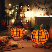 Generic Stained Glass Pumpkin Lamp, Orange Resin, Warm Ambient Glow, Tabletop Decorative Lamp