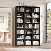 Hiphuta Black Wood Triple 7-Tier Bookcase, Tall Freestanding 21 Cubes Storage Shelves, Scratch-Resistant Finish, Anti-Tipping Device, 17100155042