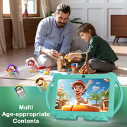 NOVOJOY NVQ8K-green  Kids Tablet, 7 Inch Android, 1.5GHz ARM Processor, 4GB RAM, 32GB Storage, Dual Cameras, WiFi Bluetooth, Protective Silicone Case, Green