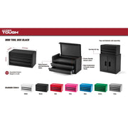 Hyper Tough Mini 10-Inch 2-Drawer Steel Tool Box, Black, Compact Portable Storage Organizer, 91-602-0151