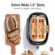 TeraFlex Smart 2-Slice Toaster with 6-Inch Touchscreen, 7 Bread Presets, 7 Browning Levels, Extra-Wide 1.5-Inch Slots, Mute Mode, Piano-Black Finish