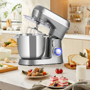 UHomePro Stand Mixer, 10 Speeds with Pulse, 350W Pure Copper Motor, 4.5QT Stainless Steel Bowl, 5QT Plastic Bowl, Tilt-Head, Dishwasher Safe Accessories, Silver