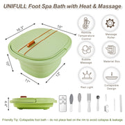 UNIFULL Foot Spa Bath with Adjustable Temperature Control, Shiatsu Massage Rollers, Dual Bubble Outlets, Remote Control, Pedicure Kit, Large Capacity, Green
