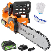 GASKY 20V Cordless Chainsaw, 12 Inch Brushless Motor, Automatic Oiler, Tool-Free Chain Tensioning, 4.0Ah Battery, LD-12A