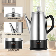 CDKM PC-9822 Stainless Steel 12-Cup Coffee Percolator with Clear Brewing Knob