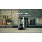 Gourmia Programmable Electric Glass Kettle, 1.7L Capacity, Digital Touch Display, Removable Stainless Steel Infuser, 360 Swivel Base, Keep Warm Function, Black, GDK2365