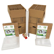 UBoxes Kitchen Moving Box Kit, 4 Small Boxes with Dish and Glass Foam Pouches, Dividers, Packing Paper, Tape, Dispenser, and Marker