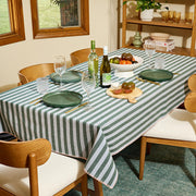Beautiful Home by Drew Barrymore Yarn Dyed Stripe Whipstitch Fabric Tablecloth, Thyme Blue, 84 in x 60 in, Cotton