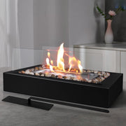 East Flame Tabletop Fire Pit, Portable Rectangular Propane Fireplace with 360 Tempered Glass, 2000 BTU, Black - Steel Base