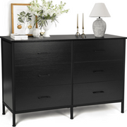 Richya Dresser Chest Of 6 Drawers Steel Frame, Black