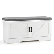 Concetta White Storage Bench, 39 Inch Width, Padded Seat with 26mm Sponge Cushion, Four Barn-Door Compartments, Adjustable Shelf, EPA-Certified Board