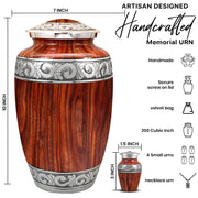Americurn Wooden Grain Cremation Urn Set, Large Adult Urn, 4 Mini Keepsake Urns, Ash Necklace, Warm Wood Grain Finish