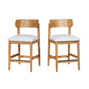 Beautiful Drew Counter-Height Stools, Solid Wood, Padded Seats, Horseshoe Backrest, Mid-Century Design, Rich Black or Warm Honey Finish, Set of 2