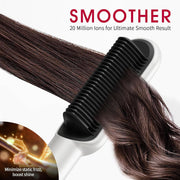 Blush Marks Hair Straightener Brush with Nano Titanium Coating, 9 Temperature Settings, LED Display, Ionic Technology, Anti-Scald Design, White