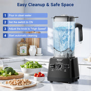 PRASKY 2-in-1 Professional Countertop Blender, 1000W Motor, 96oz BPA-Free Jar, 7 Speeds with Pulse, Stainless Steel Blades, Black, BK688-3L