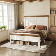 HOMRELEXA Farmhouse Bed Frame, Twin Size, White Wood Finish, 51in Headboard and Footboard, High Profile with Under Bed Storage