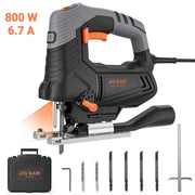 Naipo Engindot Corded Electric Jigsaw, 800W 6.7 Amp, 6 Variable Speeds, 4 Orbital Settings, Laser Guide, LED Light, Adjustable Bevel Base, Includes 6 Blades, PJS02A