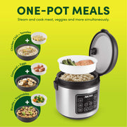 Aroma ARC-5100SBC  20-Cup Digital Rice Cooker & Food Steamer with Bonded Granite Nonstick Ceramic Surface, Sensor Logic Technology, Slow Cook, Flash Rice, Adjustable 15-Hour Delay Timer