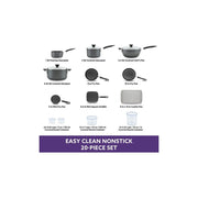 Farberware 22081 20 pc Easy Clean Aluminum Nonstick Cookware Pots and Pans Set, Gray