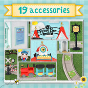 Sunny Days Entertainment Honey Bee Acres Thistlestop Electric Train Station Set, Motorized Train with Realistic Lights and Sounds, Poseable Cow Figure, 19 Pieces