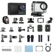 Vilinice D68M1A 4K 60FPS Ultra HD Underwater Dual Screen 50MP Action Camera With Mounting Accessories, Black