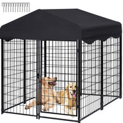 Jhsomdr Outdoor Dog Kennel, 4.2ft x 4ft x 4.5ft, UV-Resistant Oxford Cloth Roof, Black - Material: Metal