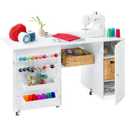 Best Choice Products Large Folding Sewing Table, Multipurpose Craft Station with Lockable Wheels, Magnetic Doors, Storage Shelves, Gray, SKY7179