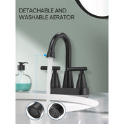 Heemli 4-Inch Matte Black Bathroom Sink Faucet, Lead-Free Stainless Steel, 2-Handle Centerset with Pop-Up Drain and Dual Supply Hoses