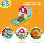 H2OGO! Mushroom Totlot Inflatable Bounce House with Slide, Splash Pool, Basketball Hoop, Indoor Outdoor Playset for Ages 3 and Up