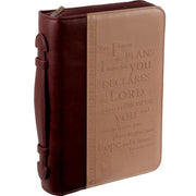 Christian Art Gifts Bible Cover Large Tan Faux Leather with Heat-Debossed Text, Pen Loop, Cross Zip Puller BBL248