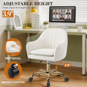 Coolhut Office Desk Chair, Padded Beige Velvet Upholstery, Mid-Back, Height Adjustable, Rolling with Gold Star Base, P10J-Beige