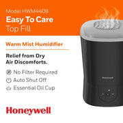 Honeywell HWM440B Warm Mist Humidifier w/Essential Oil Cup, Filter Free, Black